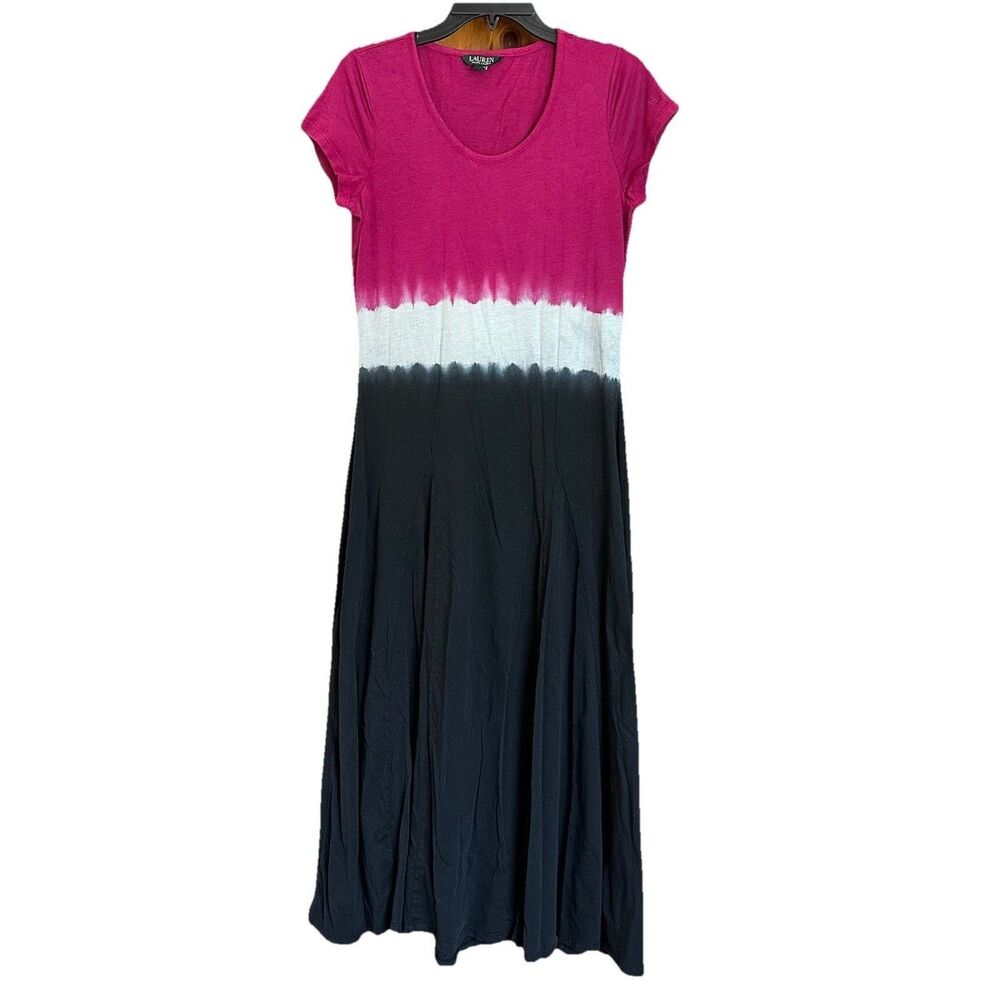 Lauren Ralph Lauren Maxi T Shirt Dress Womens Lg Pullover Tie Dye Beachy Preppy